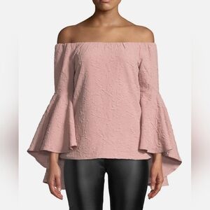 Romeo & Juliet Couture Dusty Pink Lace Flared Sleeve, Off Shoulder Blouse Sz LG